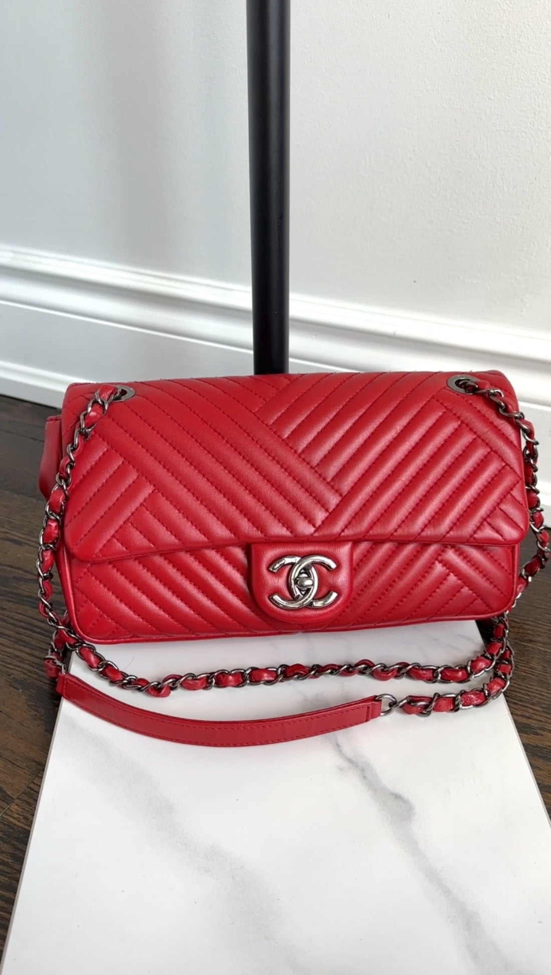 Chanel Red Leather Quilted Medium Crossing Flap Bag