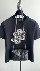 Chanel Black Cotton Camelia Logo Crystal Embellished T Shirt - 38 (S/M)