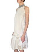 Brunello Cucinelli Ivory Monili Neck Satin Ruffle Dress - XL