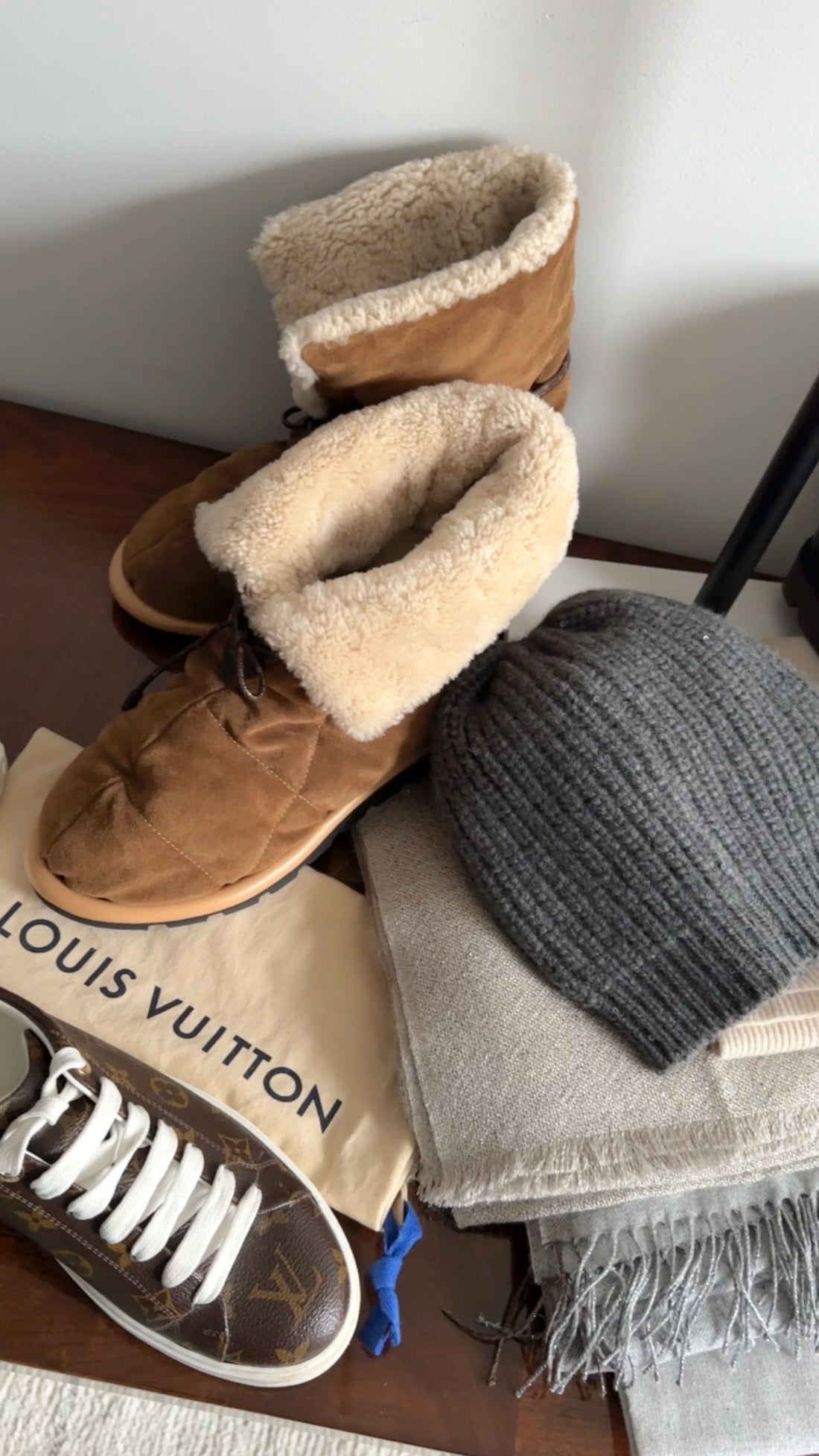 Louis Vuitton Brown Suede Shearling Pillow Boot - 38 / 7.5