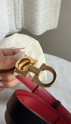Ferragamo Red Black Reversible Leather Goldtone Gancini Buckle Belt -  100