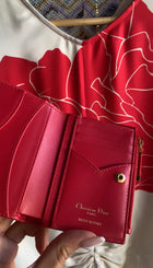 Christian Dior Monsignore Red Cannage Heart Quilted Lambskin Caro Dahlia Compact Wallet