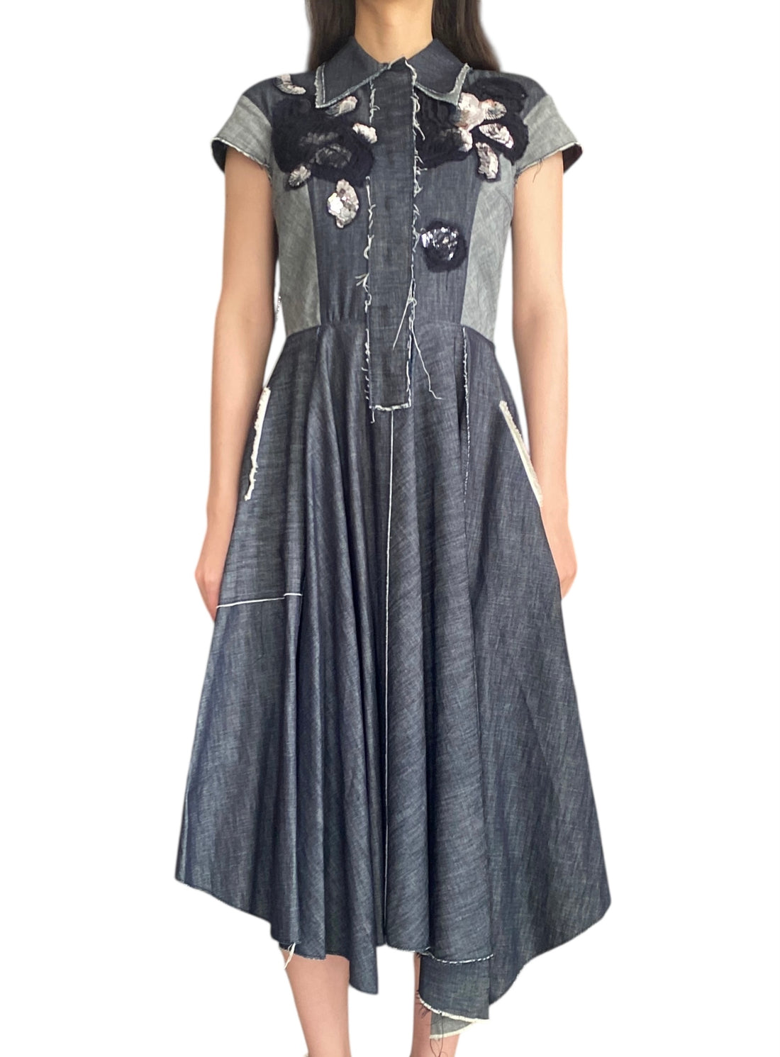 Bottega Veneta Denim Panel Asymmetrical Sequin Embellished Dress - IT40 / S