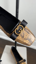 Gucci Exotic Natural Python Ballerina Lace Up GG Flat Shoes - 38 (37.5)