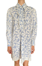 Prada Blue Cotton Papyrus Motif Ruffle Mini Dress - IT 38 / US 4