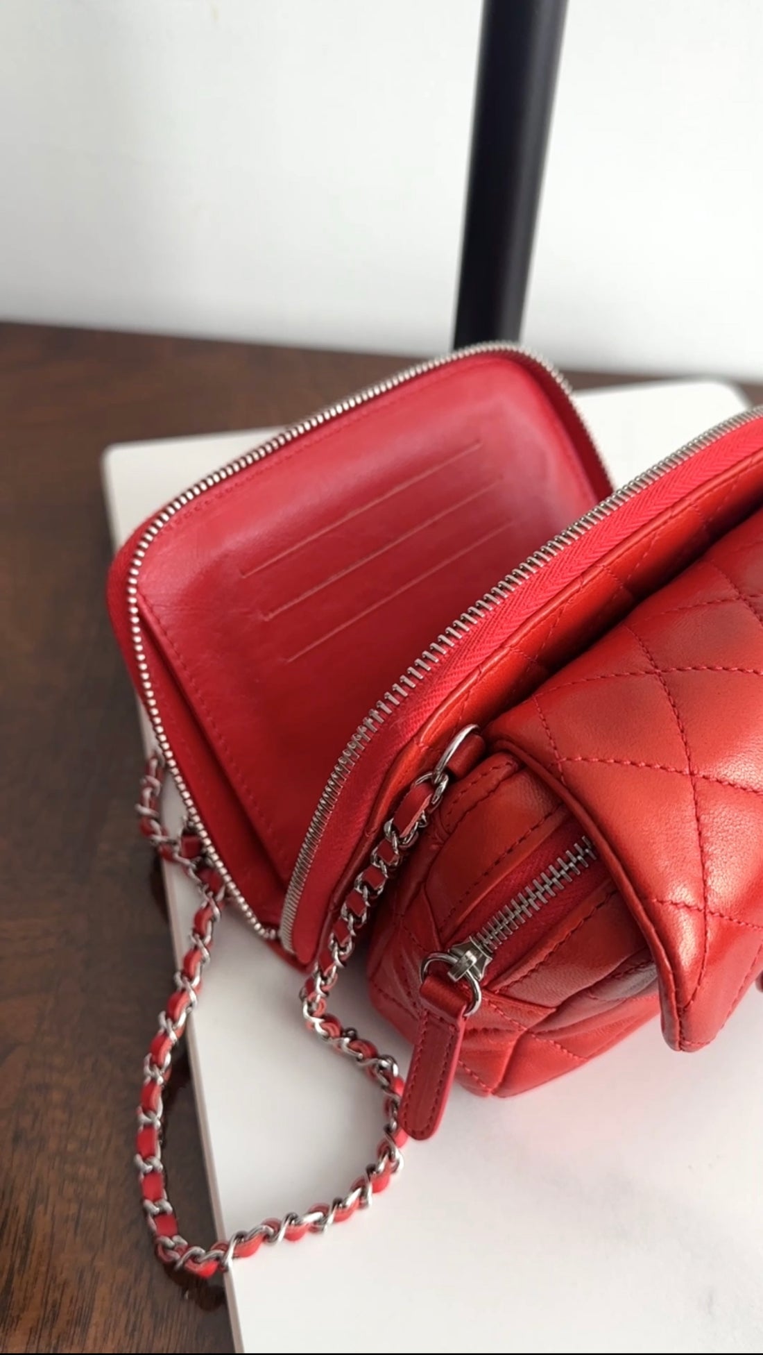 Chanel Red Lambskin Mini Flap Wallet on Chain Crossbody Bag