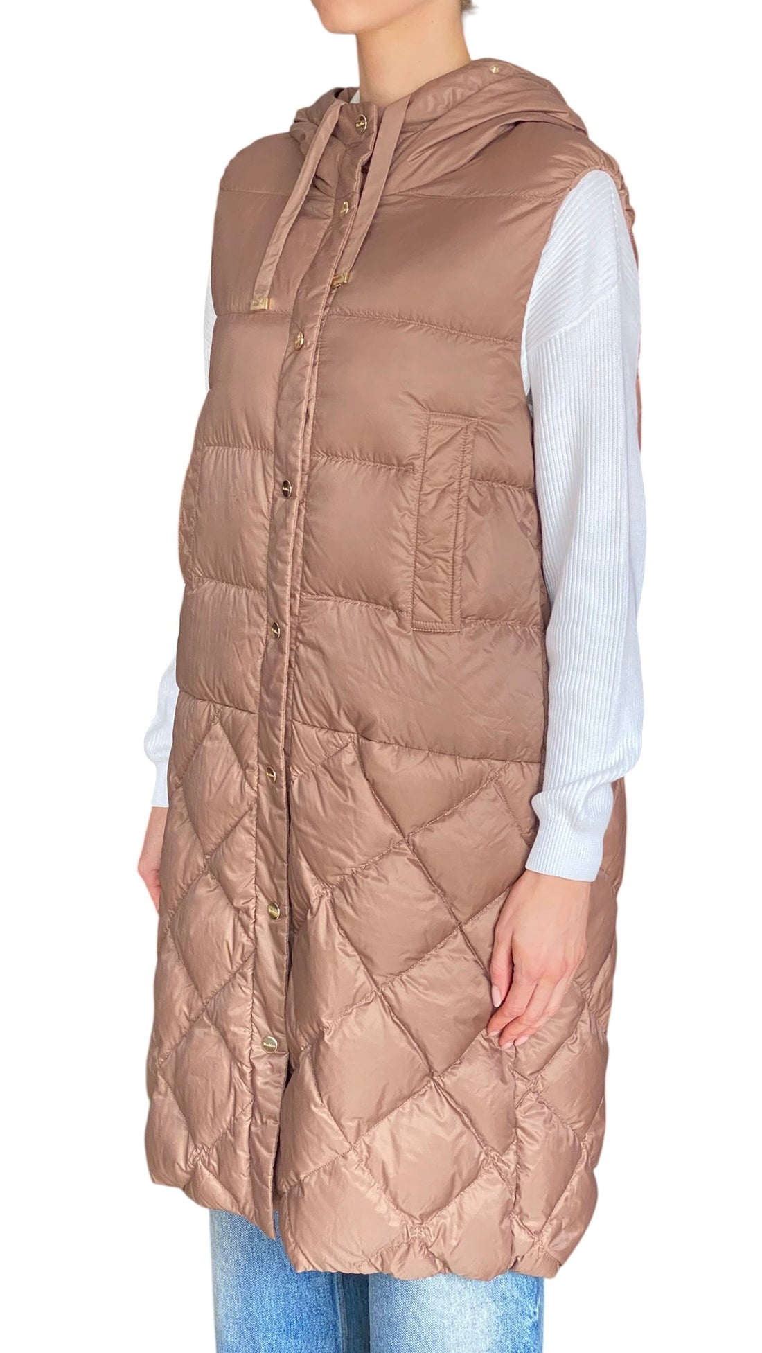 Max Mara The Cube Camel Long Down Quilted Vest - IT 40 / US 6
