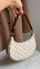 Celine Brown White Ava Medium Triomphe Coated Canvas Shoulder Bag
