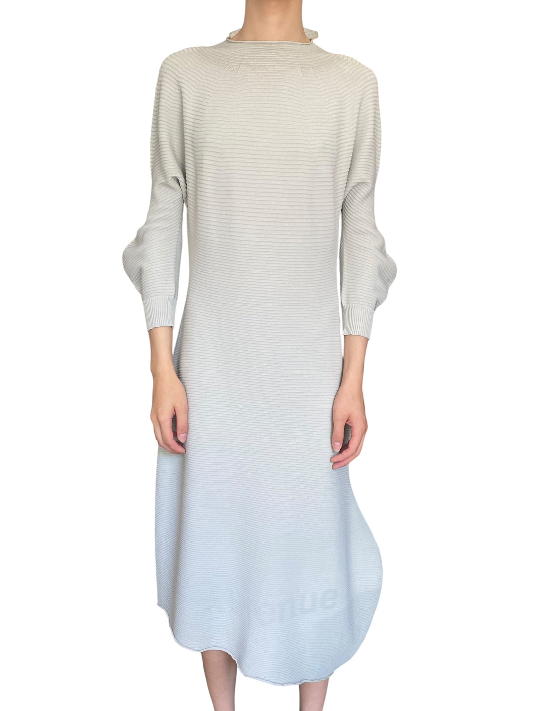 Issey Miyake Grey Knit Ribbed Sweater Maxi Dress - JP 2