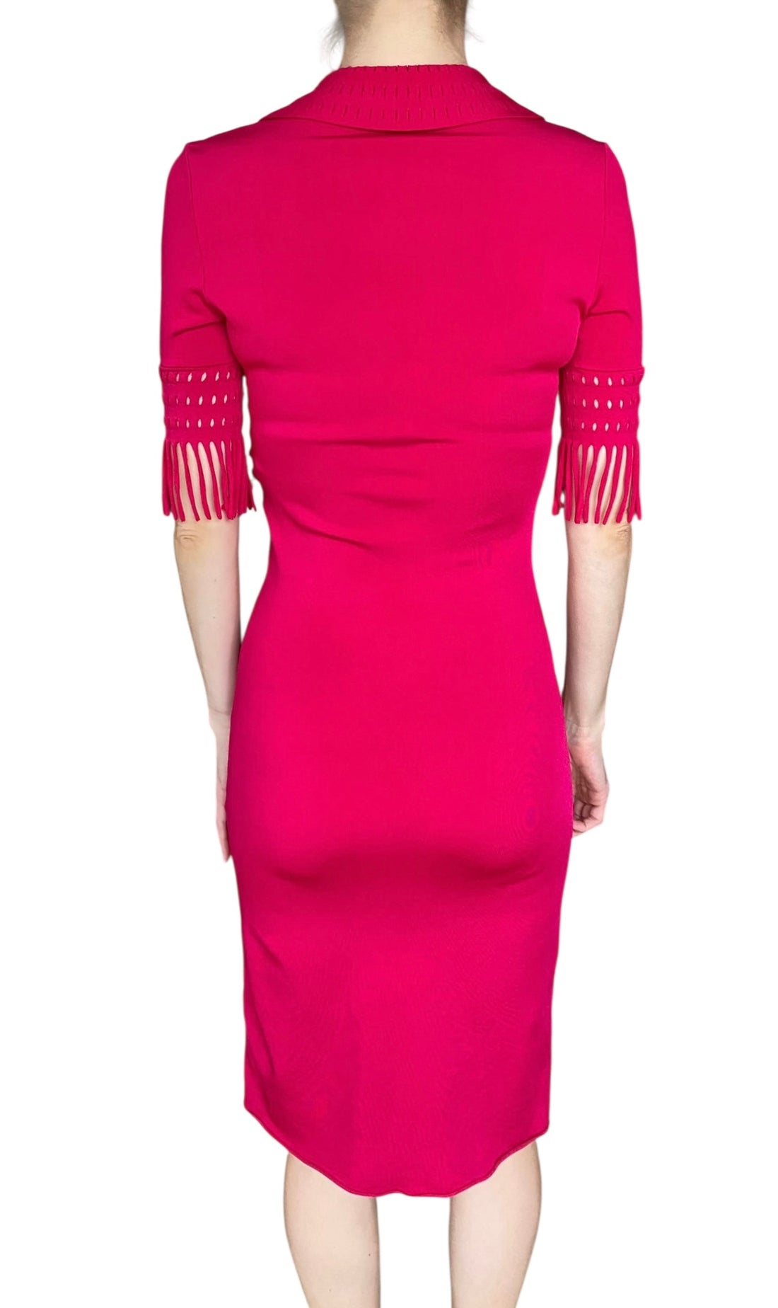 Alaia Fuchsia Pink Knit Polo Fringe Trim Midi Dress - 36 / US 2