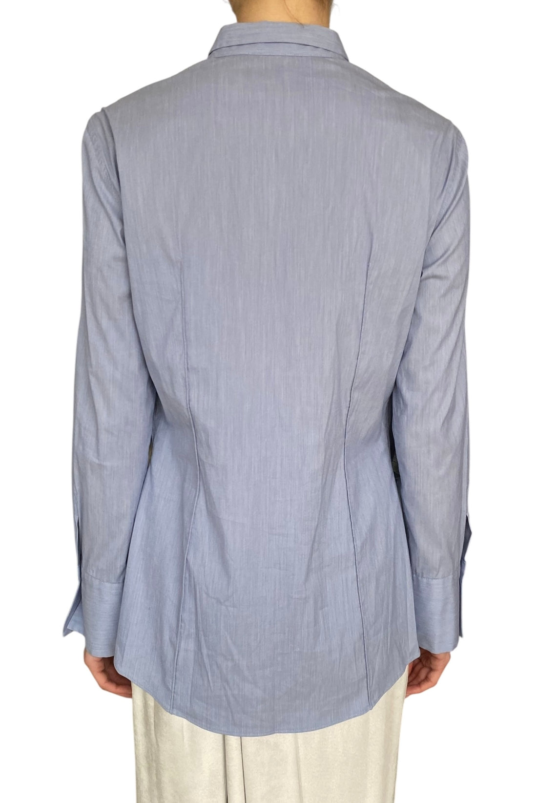 Brunello Cucinelli Blue Pleated Cotton Stretch Shirt - L / US 4-6
