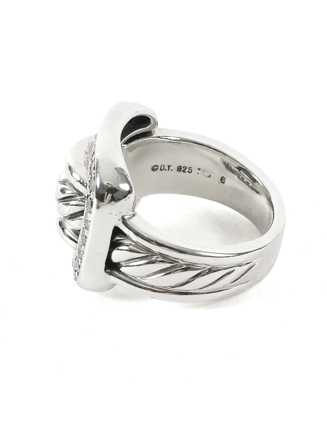 David Yurman Sterling Silver Diamond Cable Buckle Ring - 6