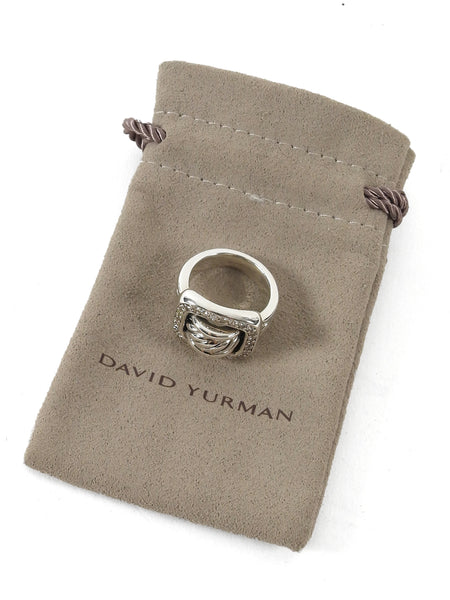 David Yurman Sterling Silver Diamond Cable Buckle Ring - 6