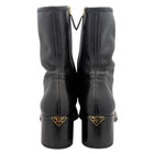 Prada Black Stretch Nappa Lambskin Triangle Logo Block Heel Boot - 37
