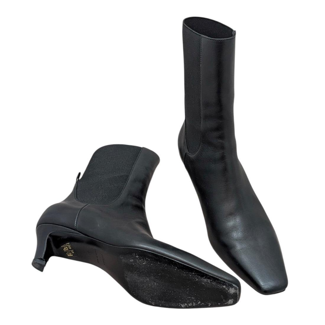 Toteme Black Smooth Grain Leather Square-Toe Mid-Heel Chelsea Boot - 37