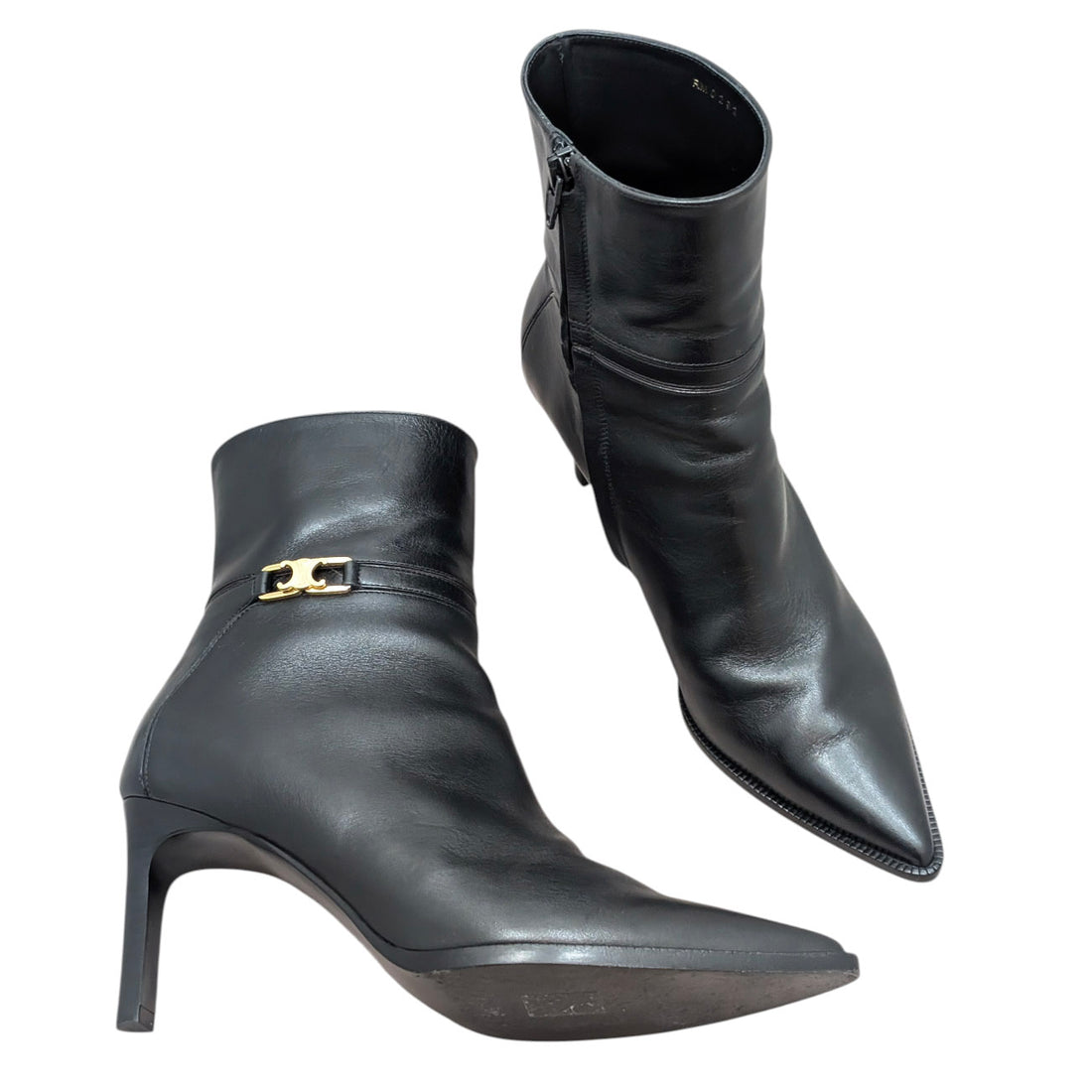 Celine Black Calfskin Triomphe Logo Verneuil Ankle Boot - 37.5