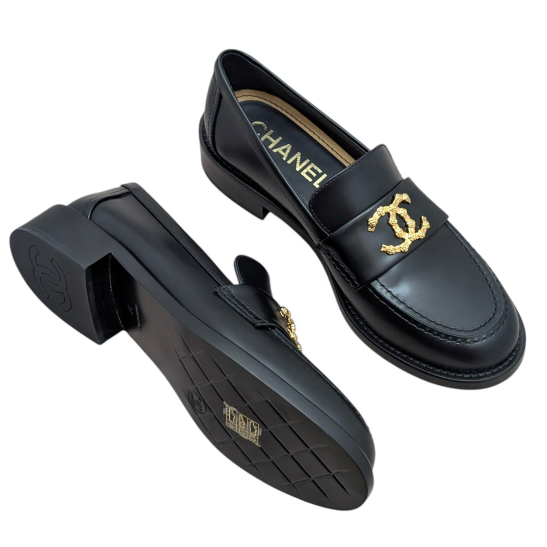 Chanel 24S Camelia CC Black Calfskin Loafer - 37