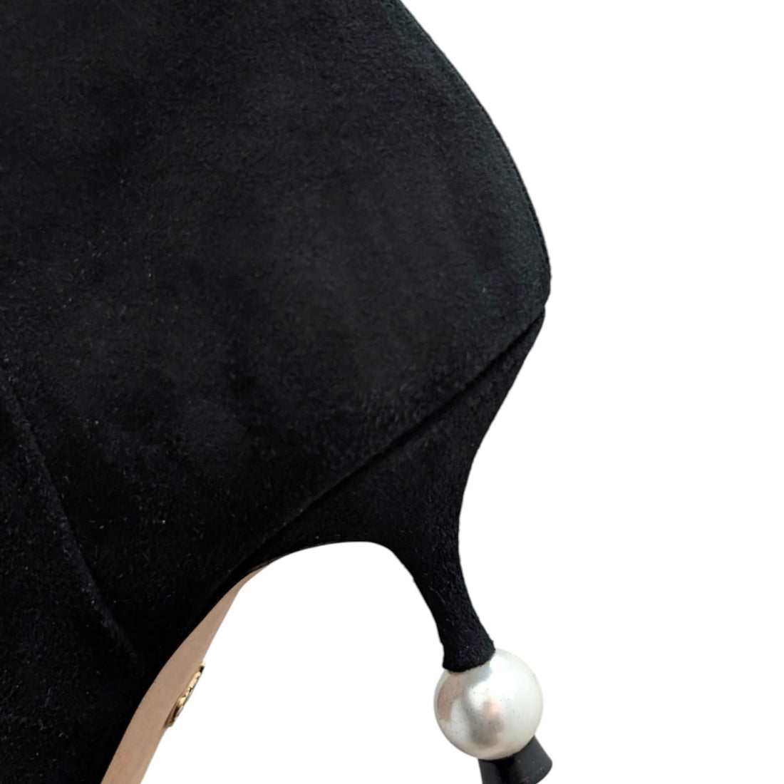 Giambattista Valli Black Suede Pointed Toe Calf High Pearl Heel Boot - 37.5