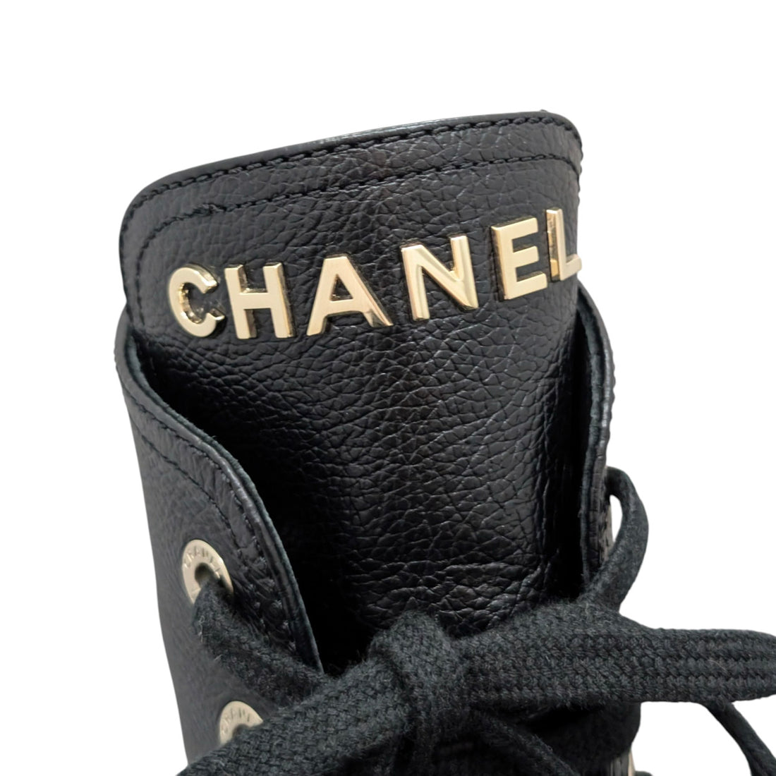 Chanel 23A Black Calfskin CC Cap-Toe Platform Combat Boot - 37