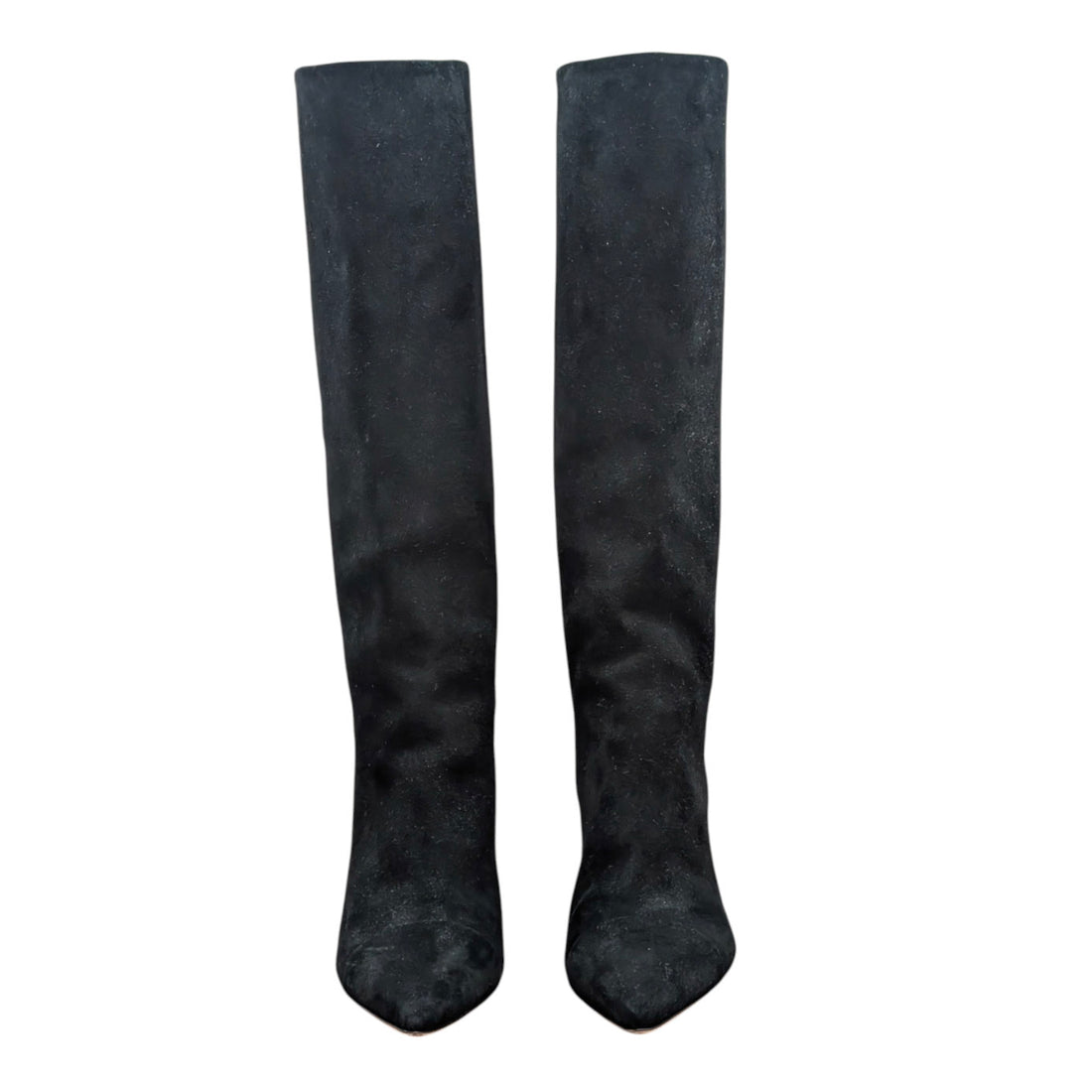Giambattista Valli Black Suede Pointed Toe Calf High Pearl Heel Boot - 37.5