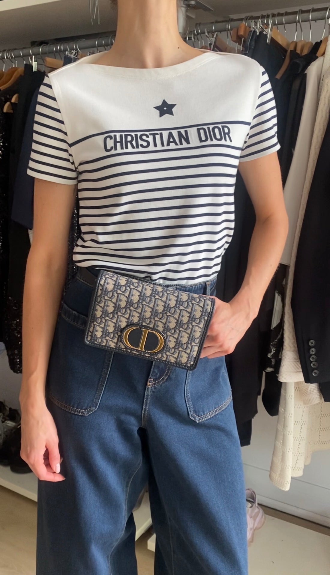 Dior 30 Montaigne Navy Blue Oblique Canvas 2 in 1  Pouch Bag
