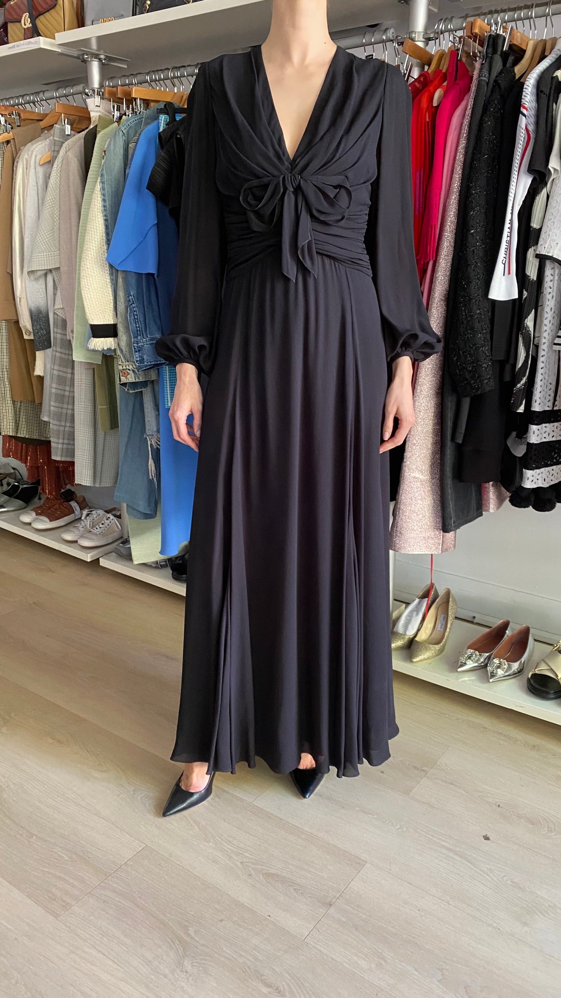 Giambattista Valli Black Bow-Tie Draped Long Sleeve Gown - IT 44 / M / US 6-8