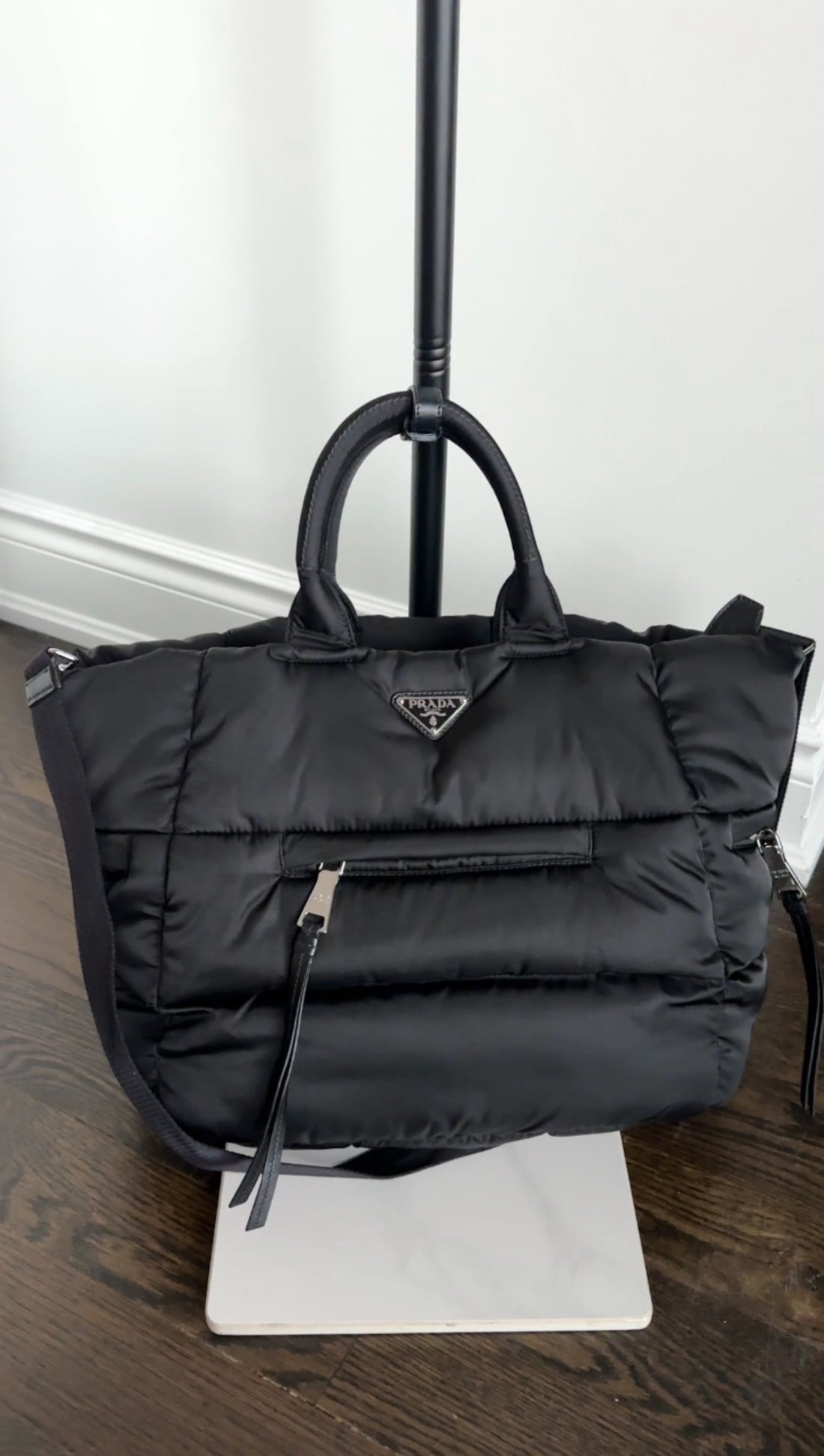 Prada Black Nylon Tessuto Quilted Bomber Tote Bag