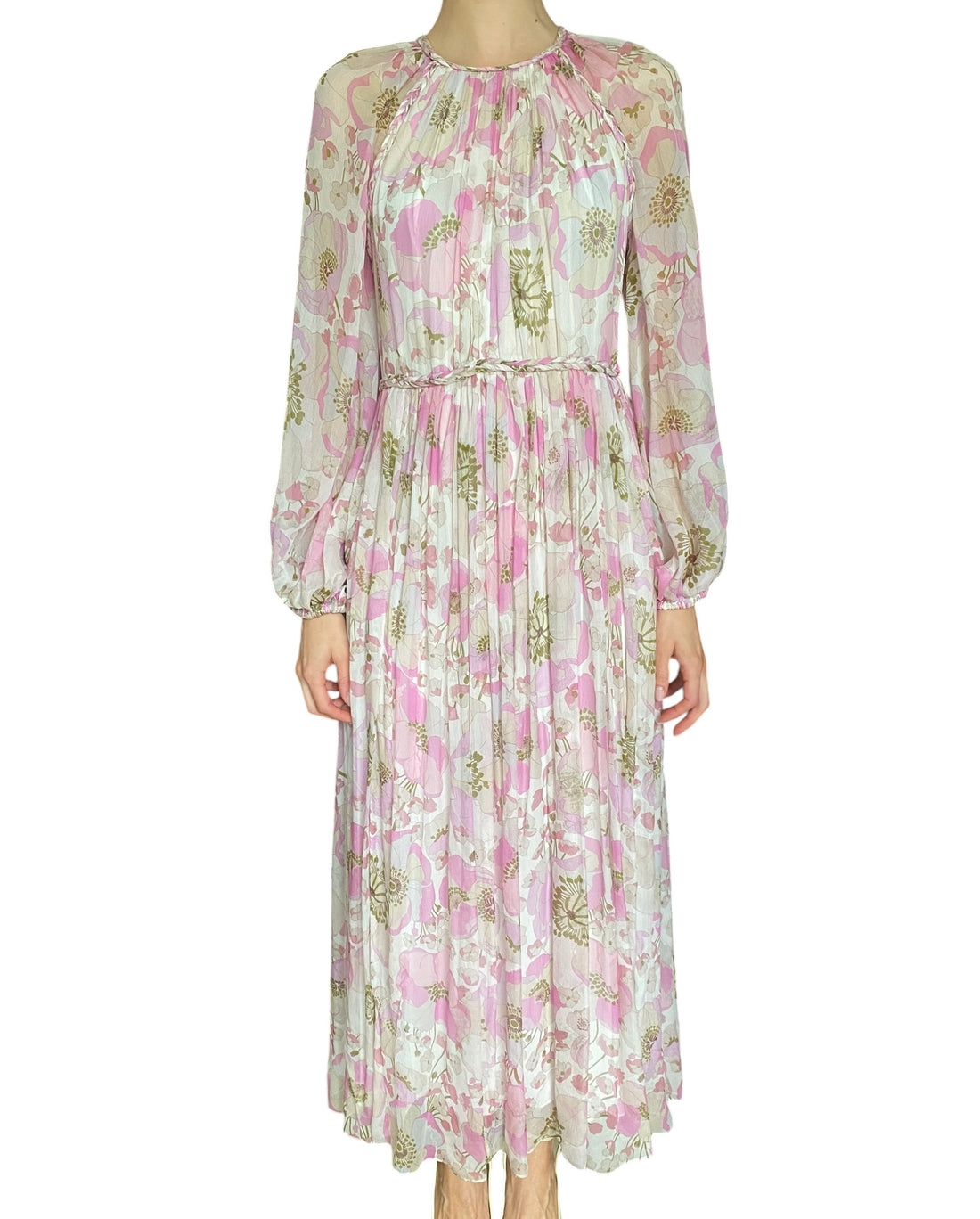 Zimmermann Pink Multi “Super Eight” Floral Silk Braided Midi Dress - 2 / M / US 8