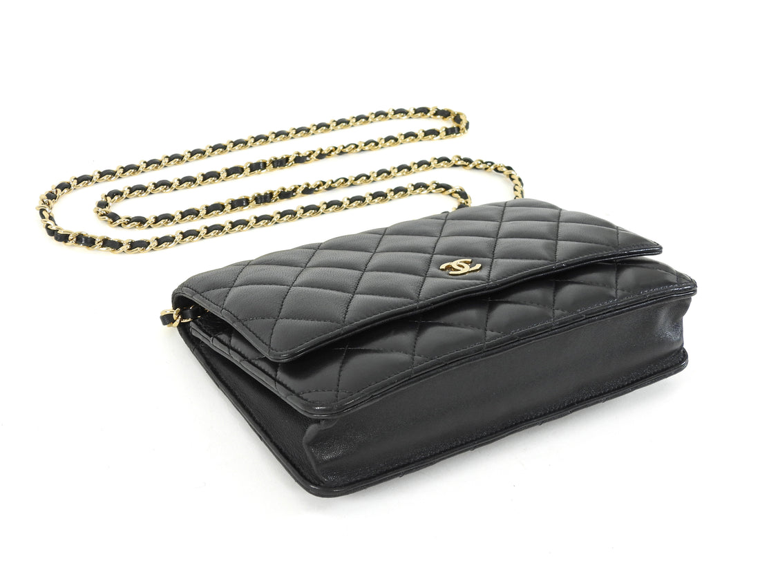 Chanel Black Lambskin Leather CC Classic Wallet on Chain GHW