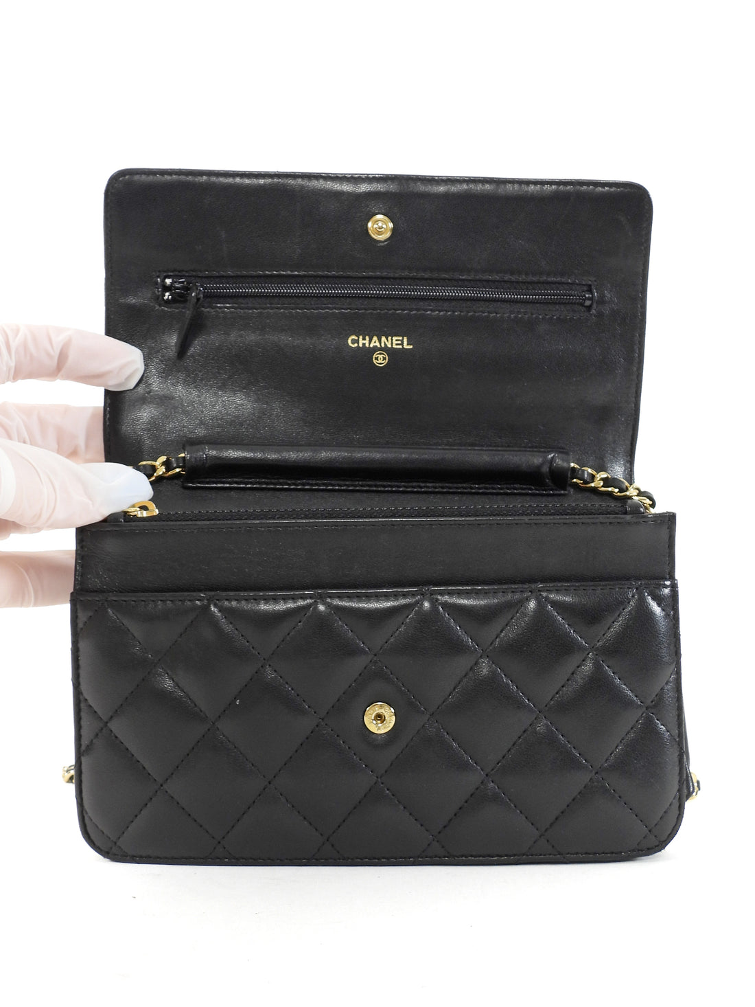 Chanel Black Lambskin Leather CC Classic Wallet on Chain GHW