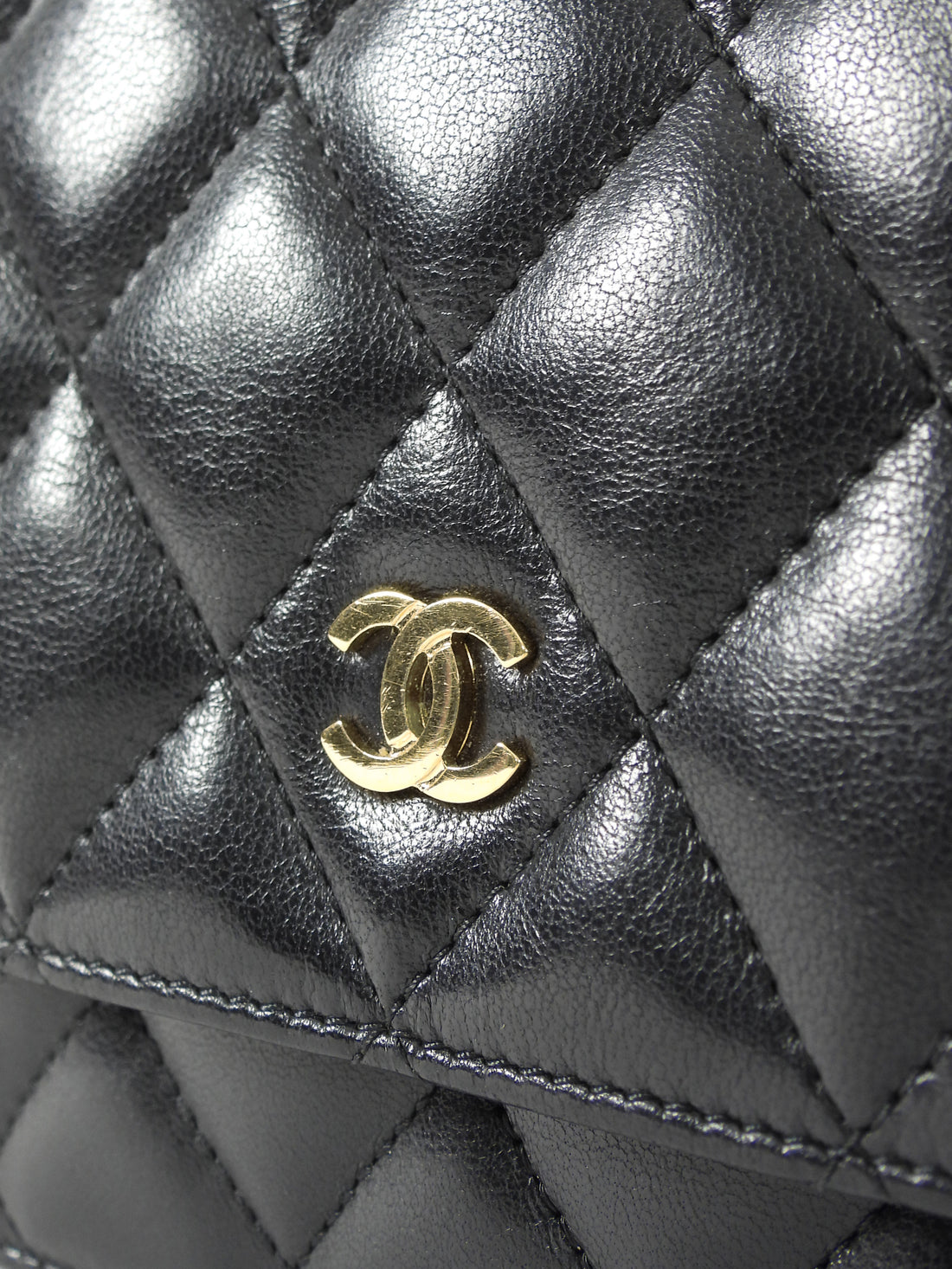 Chanel Black Lambskin Leather CC Classic Wallet on Chain GHW