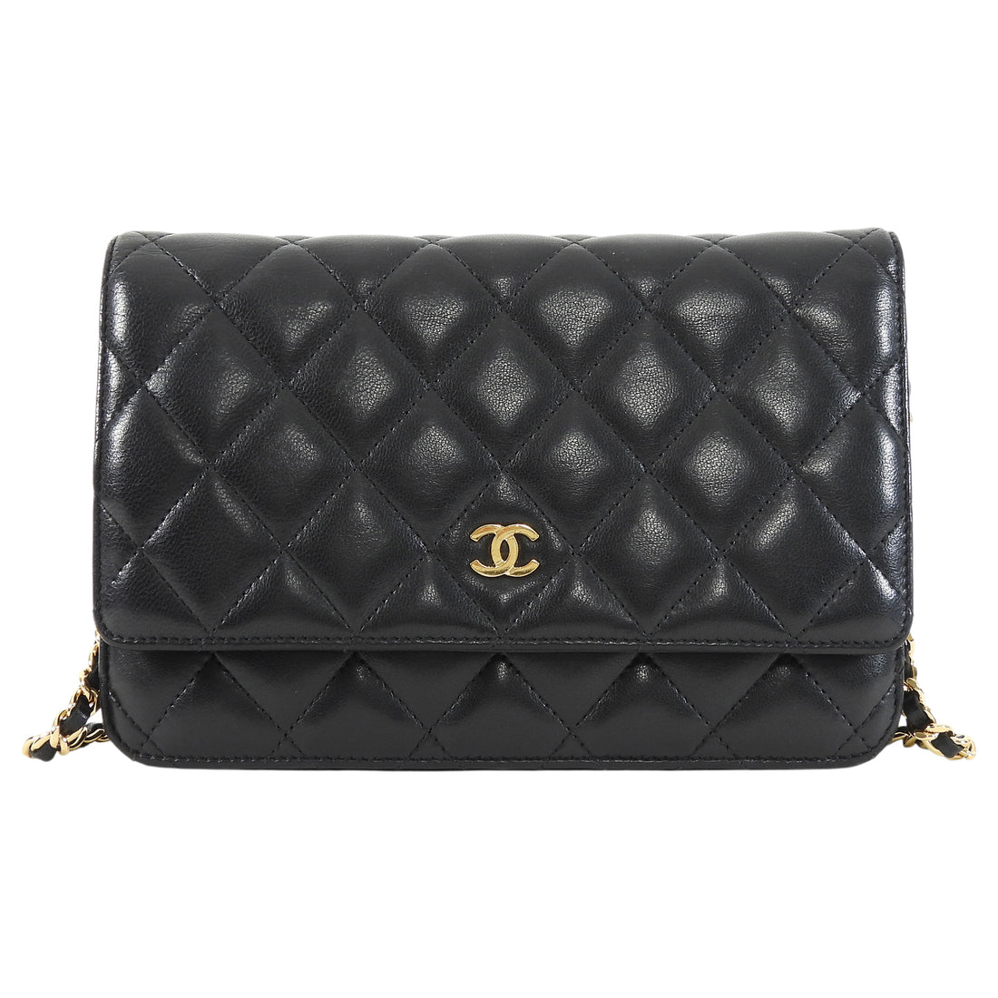 Chanel Black Lambskin Leather CC Classic Wallet on Chain GHW