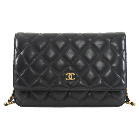 Chanel Black Lambskin Leather CC Classic Wallet on Chain GHW
