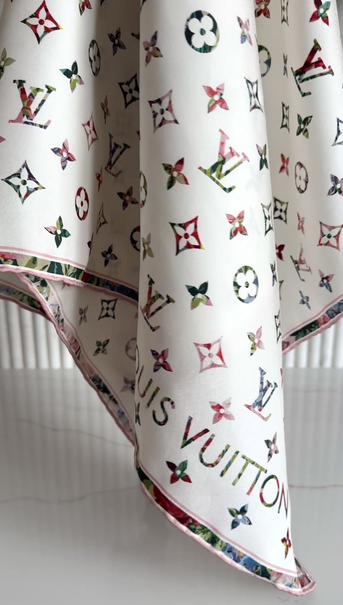 Louis Vuitton Pink and White Monogram Silk Garden 90cm Shawl Scarf