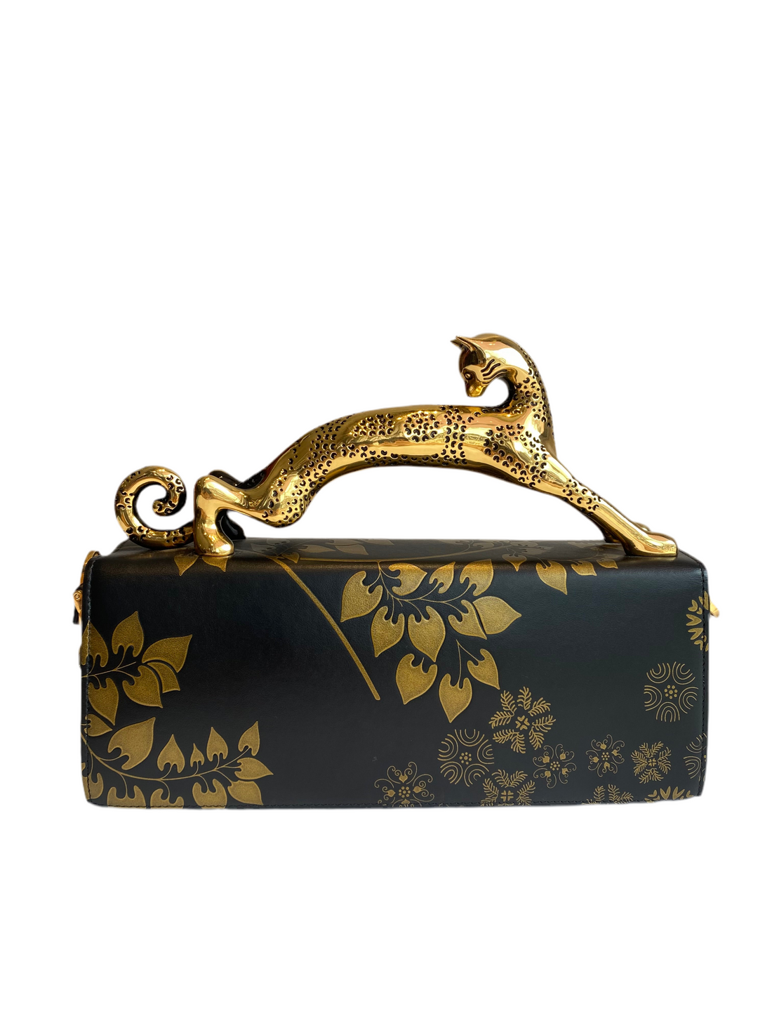 Lanvin Rateau Black & Gold Pencil Cat Top Handle Bag