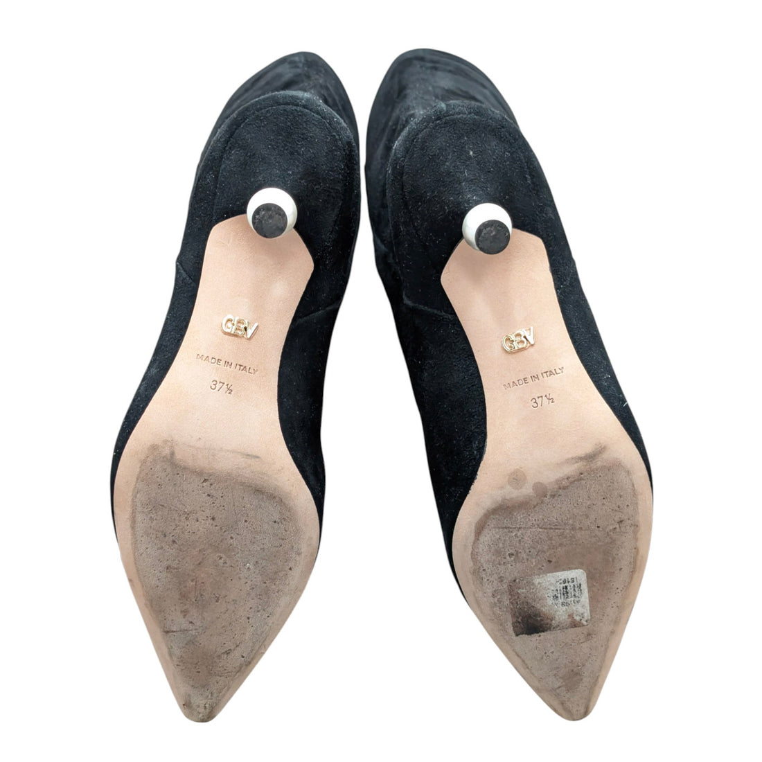Giambattista Valli Black Suede Pointed Toe Calf High Pearl Heel Boot - 37.5