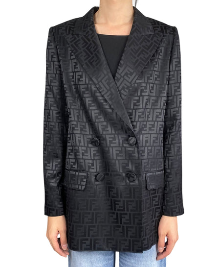 Fendi Black Monogram Double Breasted Blazer - IT 42 / US 6