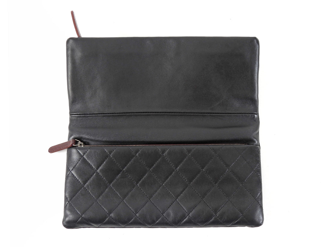 Chanel Black Quilted Lambskin Beauty Foldover Clutch Bag