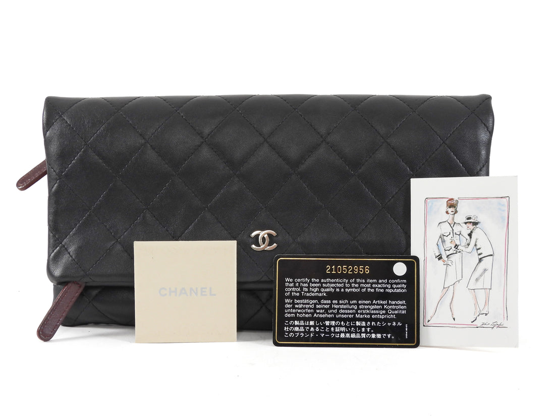 Chanel Black Quilted Lambskin Beauty Foldover Clutch Bag