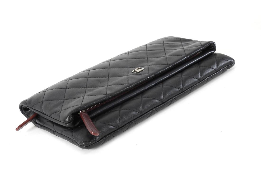 Chanel Black Quilted Lambskin Beauty Foldover Clutch Bag