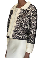 Carolina Herrera Ivory Black Lace Open Cropped Jacket - 12