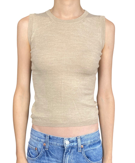 Miu Miu Beige and Gold Wool Jewel Tank - IT 38 / US 2