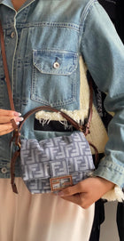 Fendi Blue Denim FF Jacquard Mamma Baguette Small Two Way Bag Small