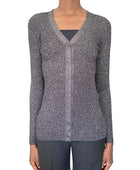 Prada Silver Metallic Ribbed Knit Cardigan - S / M