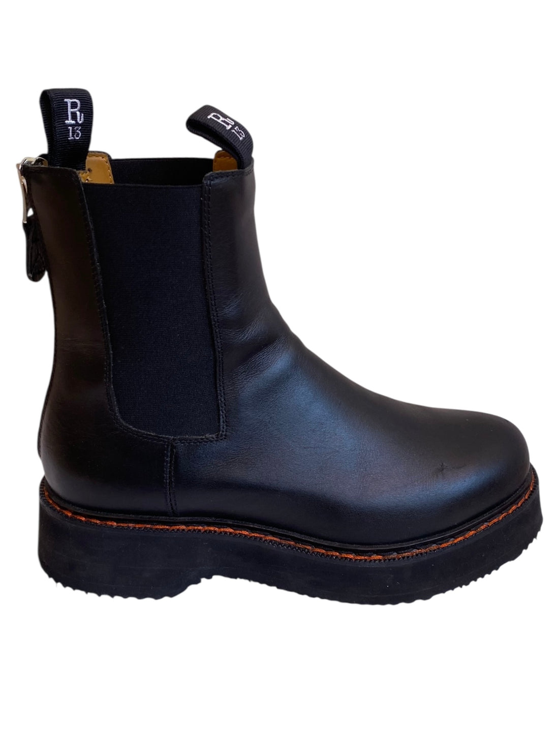 R13 Black Leather Single Stack Chelsea Boots - 39