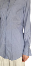 Brunello Cucinelli Blue Pleated Cotton Stretch Shirt - L / US 4-6