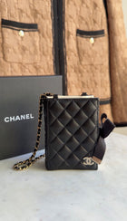 Chanel Black Lambskin Quilted Book Card Holder on Chain