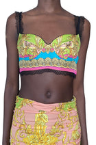 Versace Pink & Green “Borocco Goddess” 2-Piece Silk Bralette / Skirt Set - 40 / US 4