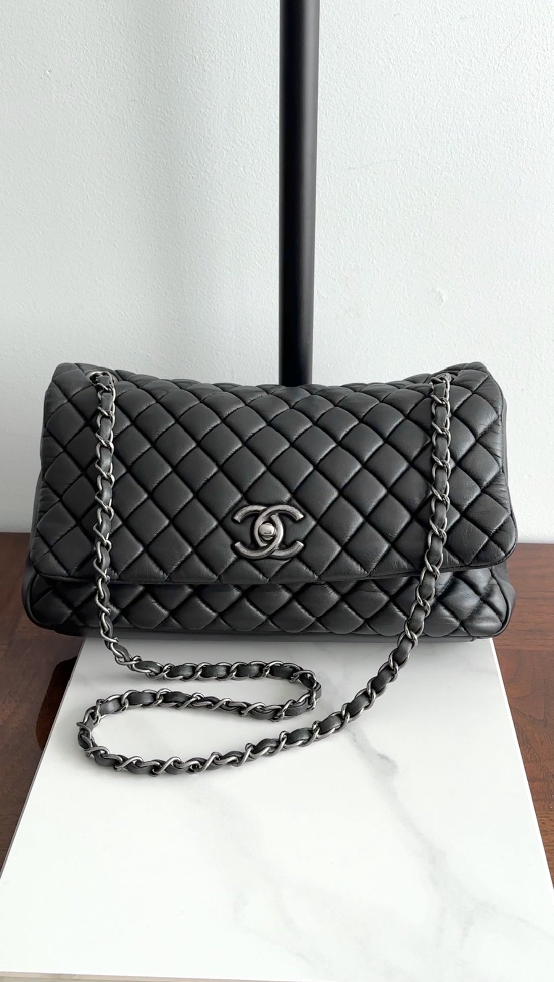 Chanel Black Leather New Bubble Quilt Flap Bag - RHW