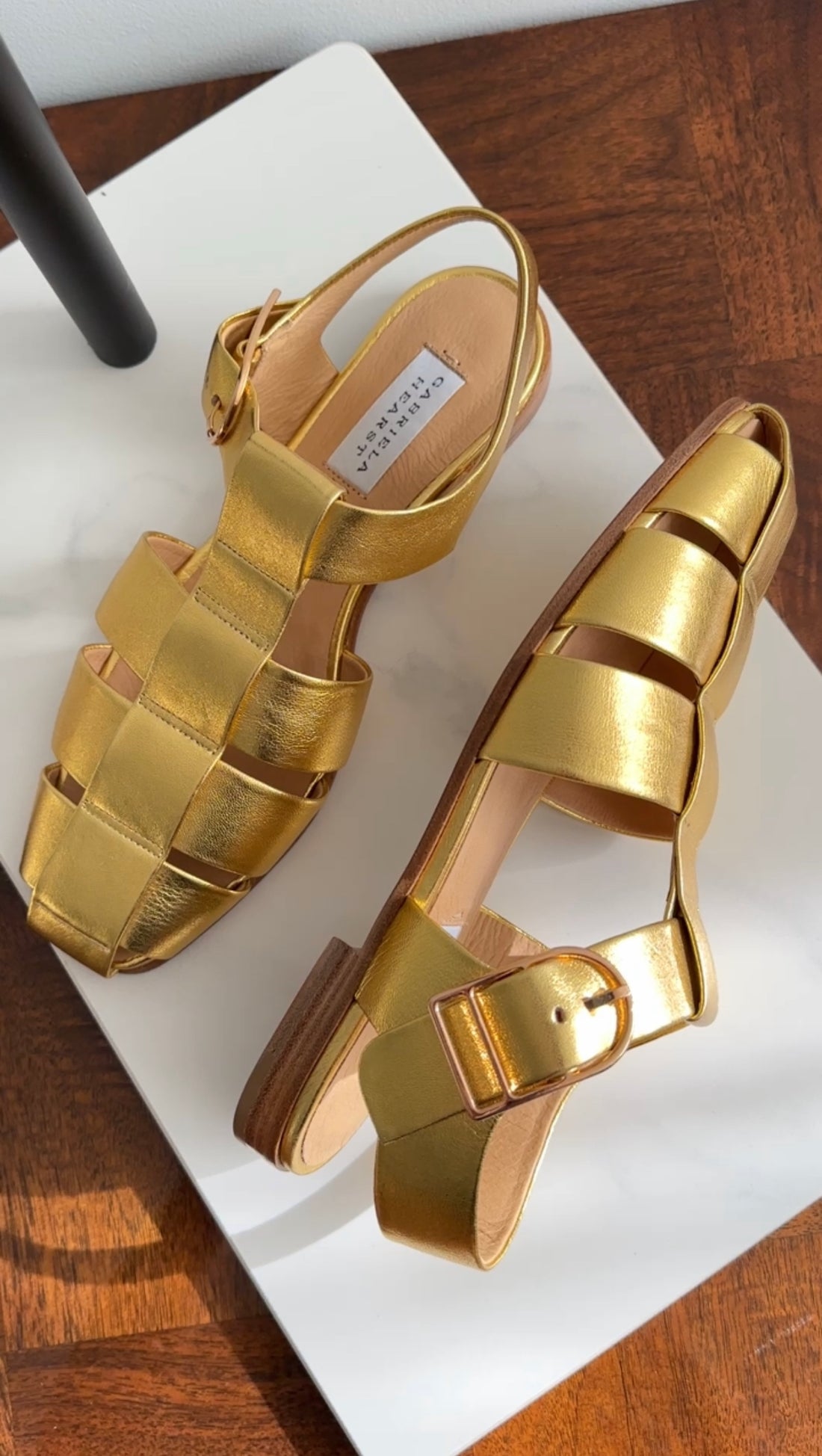 Gabriela Hearst Gold Metallic Leather Lynn fisherman Sandals - 37